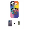 MARSİLYAN™- iPhone 12 Pro Max Kılıf Siluet Çizgi Koleksiyonu - Siyah Joko Magic 5D Hayalet Cam + Neon Fosforlu Kamera Lens - MI