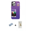 MARSİLYAN™- iPhone 12 Pro Max Kılıf Siluet Çizgi Koleksiyonu - Siyah Mat Seramik Nano Ekran Koruyucu + Mavi Shine Kamera Lens Koruma Cam