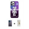 MARSİLYAN™- iPhone 12 Pro Max Kılıf Siluet Çizgi Koleksiyonu - Siyah Mat Seramik Nano Ekran Koruyucu + Neon Fosforlu Kamera Lens - MI