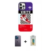 MARSİLYAN™- iPhone 12 Pro Max Kılıf Siluet Çizgi Koleksiyonu - Siyah Polymer Nano Ekran Koruyucu + Mavi Neon Fosforlu Kamera Lens