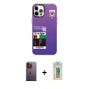 MARSİLYAN™- iPhone 12 Pro Max Kılıf Siluet Çizgi Koleksiyonu - Siyah Polymer Nano Ekran Koruyucu + Neon Fosforlu Kamera Lens - TU