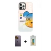 MARSİLYAN™- iPhone 12 Pro Max Kılıf Siluet Çizgi Koleksiyonu - Siyah Polymer Nano Ekran Koruyucu + Neon Fosforlu Kamera Lens - SI