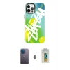 MARSİLYAN™- iPhone 12 Pro Max Kılıf Siluet Çizgi Koleksiyonu - Siyah Polymer Nano Ekran Koruyucu + Neon Fosforlu Kamera Lens - MI