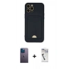 MARSİLYAN™- iPhone 12 Pro Max Kılıf Vadi Çizgi Prime - Şeffaf Uv Polymer Nano Ekran Koruyucu + Mavi Neon Fosforlu Kamera Lens