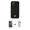 MARSİLYAN™- iPhone 12 Pro Max Kılıf Vadi Çizgi Prime - Şeffaf Uv Polymer Nano Ekran Koruyucu + Mavi Neon Fosforlu Kamera Lens