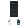 MARSİLYAN™- iPhone 12 Pro Max Kılıf Vadi Çizgi Prime - Siyah 18D Cam Ekran Koruyucu + Shine Kamera Lens - GD