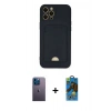 MARSİLYAN™- iPhone 12 Pro Max Kılıf Vadi Çizgi Prime - Siyah 18D Cam Ekran Koruyucu + Neon Fosforlu Kamera Lens - MI