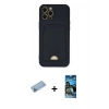 MARSİLYAN™- iPhone 12 Pro Max Kılıf Vadi Çizgi Prime - Siyah 34D Izgaralı Cam + Mavi Shine Kamera Lens Koruma Cam