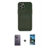 MARSİLYAN™- iPhone 12 Pro Max Kılıf Vadi Çizgi Prime - Siyah 34D Izgaralı Cam + Neon Fosforlu Kamera Lens - BZ