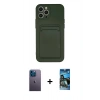 MARSİLYAN™- iPhone 12 Pro Max Kılıf Vadi Çizgi Prime - Siyah 34D Izgaralı Cam + Neon Fosforlu Kamera Lens - MI