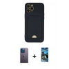 MARSİLYAN™- iPhone 12 Pro Max Kılıf Vadi Çizgi Prime - Siyah 34D Izgaralı Cam + Neon Fosforlu Kamera Lens - MI