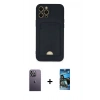 MARSİLYAN™- iPhone 12 Pro Max Kılıf Vadi Çizgi Prime - Siyah 34D Izgaralı Cam + Neon Fosforlu Kamera Lens - BZ