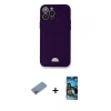 MARSİLYAN™- iPhone 12 Pro Max Kılıf Vadi Çizgi Prime - Siyah 34D Izgaralı Cam + Shine Kamera Lens Koruma Cam - PE