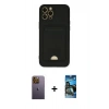 MARSİLYAN™- iPhone 12 Pro Max Kılıf Vadi Çizgi Prime - Siyah 34D Izgaralı Cam + Neon Fosforlu Kamera Lens - SI