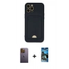 MARSİLYAN™- iPhone 12 Pro Max Kılıf Vadi Çizgi Prime - Siyah 34D Izgaralı Cam + Neon Fosforlu Kamera Lens - SI