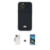 MARSİLYAN™- iPhone 12 Pro Max Kılıf Vadi Çizgi Prime - Siyah 34D Izgaralı Cam + Shine Kamera Lens - GD