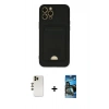 MARSİLYAN™- iPhone 12 Pro Max Kılıf Vadi Çizgi Prime - Siyah 34D Izgaralı Cam + Shine Kamera Lens - GD
