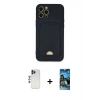 MARSİLYAN™- iPhone 12 Pro Max Kılıf Vadi Çizgi Prime - Siyah 34D Izgaralı Cam + Shine Kamera Lens - LT