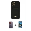 MARSİLYAN™- iPhone 12 Pro Max Kılıf Vadi Çizgi Prime - Siyah 34D Izgaralı Cam + Turuncu Neon Fosforlu Kamera Lens