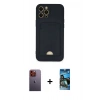 MARSİLYAN™- iPhone 12 Pro Max Kılıf Vadi Çizgi Prime - Siyah 34D Izgaralı Cam + Turuncu Neon Fosforlu Kamera Lens