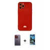 MARSİLYAN™- iPhone 12 Pro Max Kılıf Vadi Çizgi Prime - Siyah 34D Izgaralı Cam + Turuncu Neon Fosforlu Kamera Lens