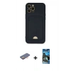 MARSİLYAN™- iPhone 12 Pro Max Kılıf Vadi Çizgi Prime - Siyah 34D Izgaralı Cam + Renkli Kamera Lens Koruma Cam - TU