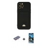 MARSİLYAN™- iPhone 12 Pro Max Kılıf Vadi Çizgi Prime - Siyah 34D Izgaralı Cam + Renkli Kamera Lens Koruma Cam - TU