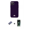 MARSİLYAN™- iPhone 12 Pro Max Kılıf Vadi Çizgi Prime - Siyah 360 Mat Full Body Arka Koruyucu + Gold Metal Kamera Lens Koruma Cam