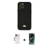 MARSİLYAN™- iPhone 12 Pro Max Kılıf Vadi Çizgi Prime - Siyah 360 Mat Full Body Arka Koruyucu + Lacivert Shine Kamera Lens