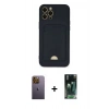 MARSİLYAN™- iPhone 12 Pro Max Kılıf Vadi Çizgi Prime - Siyah 360 Mat Full Body Arka Koruyucu + Neon Fosforlu Kamera Lens - SI