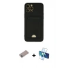 MARSİLYAN™- iPhone 12 Pro Max Kılıf Vadi Çizgi Prime - Siyah 3D Antistatik Cam Ekran Koruyucu + Sierra Blue Shine Kamera Lens Koruma Cam
