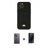 MARSİLYAN™- iPhone 12 Pro Max Kılıf Vadi Çizgi Prime - Siyah 3D Antistatik Hayalet Cam Ekran Koruyucu + Neon Fosforlu Kamera Lens - BZ