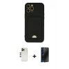 MARSİLYAN™- iPhone 12 Pro Max Kılıf Vadi Çizgi Prime - Siyah 3D Antistatik Hayalet Cam Ekran Koruyucu + Shine Kamera Lens - GD