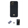 MARSİLYAN™- iPhone 12 Pro Max Kılıf Vadi Çizgi Prime - Siyah 3D Antistatik Hayalet Cam Ekran Koruyucu + Metal Kamera Lens Koruma Cam - GD