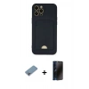 MARSİLYAN™- iPhone 12 Pro Max Kılıf Vadi Çizgi Prime - Siyah 3D Antistatik Hayalet Cam Ekran Koruyucu + Gökkuşağı Shine Kamera Lens Koruma Cam