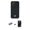 MARSİLYAN™- iPhone 12 Pro Max Kılıf Vadi Çizgi Prime - Siyah 3D Antistatik Hayalet Cam Ekran Koruyucu + Renkli Kamera Lens Koruma Cam - MI