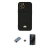 MARSİLYAN™- iPhone 12 Pro Max Kılıf Vadi Çizgi Prime - Siyah 3D Antistatik Hayalet Cam Ekran Koruyucu + Metal Kamera Lens Koruma Cam - KI