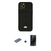 MARSİLYAN™- iPhone 12 Pro Max Kılıf Vadi Çizgi Prime - Siyah 3D Antistatik Hayalet Cam Ekran Koruyucu + Renkli Kamera Lens Koruma Cam - YL