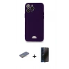 MARSİLYAN™- iPhone 12 Pro Max Kılıf Vadi Çizgi Prime - Siyah 3D Antistatik Hayalet Cam Ekran Koruyucu + Renkli Kamera Lens Koruma Cam - SI