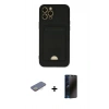 MARSİLYAN™- iPhone 12 Pro Max Kılıf Vadi Çizgi Prime - Siyah 3D Antistatik Hayalet Cam Ekran Koruyucu + Renkli Kamera Lens Koruma Cam - SI