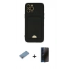 MARSİLYAN™- iPhone 12 Pro Max Kılıf Vadi Çizgi Prime - Siyah 3D Antistatik Hayalet Cam Ekran Koruyucu + Shine Kamera Lens Koruma Cam - GS