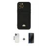 MARSİLYAN™- iPhone 12 Pro Max Kılıf Vadi Çizgi Prime - Siyah 3D Antistatik Hayalet Cam Ekran Koruyucu + Shine Kamera Lens - LT