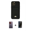 MARSİLYAN™- iPhone 12 Pro Max Kılıf Vadi Çizgi Prime - Siyah 3D Antistatik Hayalet Cam Ekran Koruyucu + Turuncu Neon Fosforlu Kamera Lens