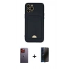 MARSİLYAN™- iPhone 12 Pro Max Kılıf Vadi Çizgi Prime - Siyah 3D Antistatik Hayalet Cam Ekran Koruyucu + Turuncu Neon Fosforlu Kamera Lens