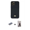 MARSİLYAN™- iPhone 12 Pro Max Kılıf Vadi Çizgi Prime - Siyah Bilvis Hayalet Cam Ekran Koruyucu + Renkli Kamera Lens Koruma Cam - SI