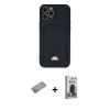 MARSİLYAN™- iPhone 12 Pro Max Kılıf Vadi Çizgi Prime - Siyah Bilvis Hayalet Cam Ekran Koruyucu + Sierra Blue Shine Kamera Lens Koruma Cam