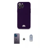 MARSİLYAN™- iPhone 12 Pro Max Kılıf Vadi Çizgi Prime - Siyah Joko Magic 5D Cam + Mavi Neon Fosforlu Kamera Lens