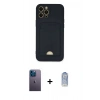 MARSİLYAN™- iPhone 12 Pro Max Kılıf Vadi Çizgi Prime - Siyah Joko Magic 5D Cam + Mavi Neon Fosforlu Kamera Lens