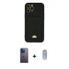 MARSİLYAN™- iPhone 12 Pro Max Kılıf Vadi Çizgi Prime - Siyah Joko Magic 5D Cam + Mavi Neon Fosforlu Kamera Lens
