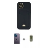 MARSİLYAN™- iPhone 12 Pro Max Kılıf Vadi Çizgi Prime - Siyah Joko Magic 5D Hayalet Cam + Mavi Neon Fosforlu Kamera Lens
